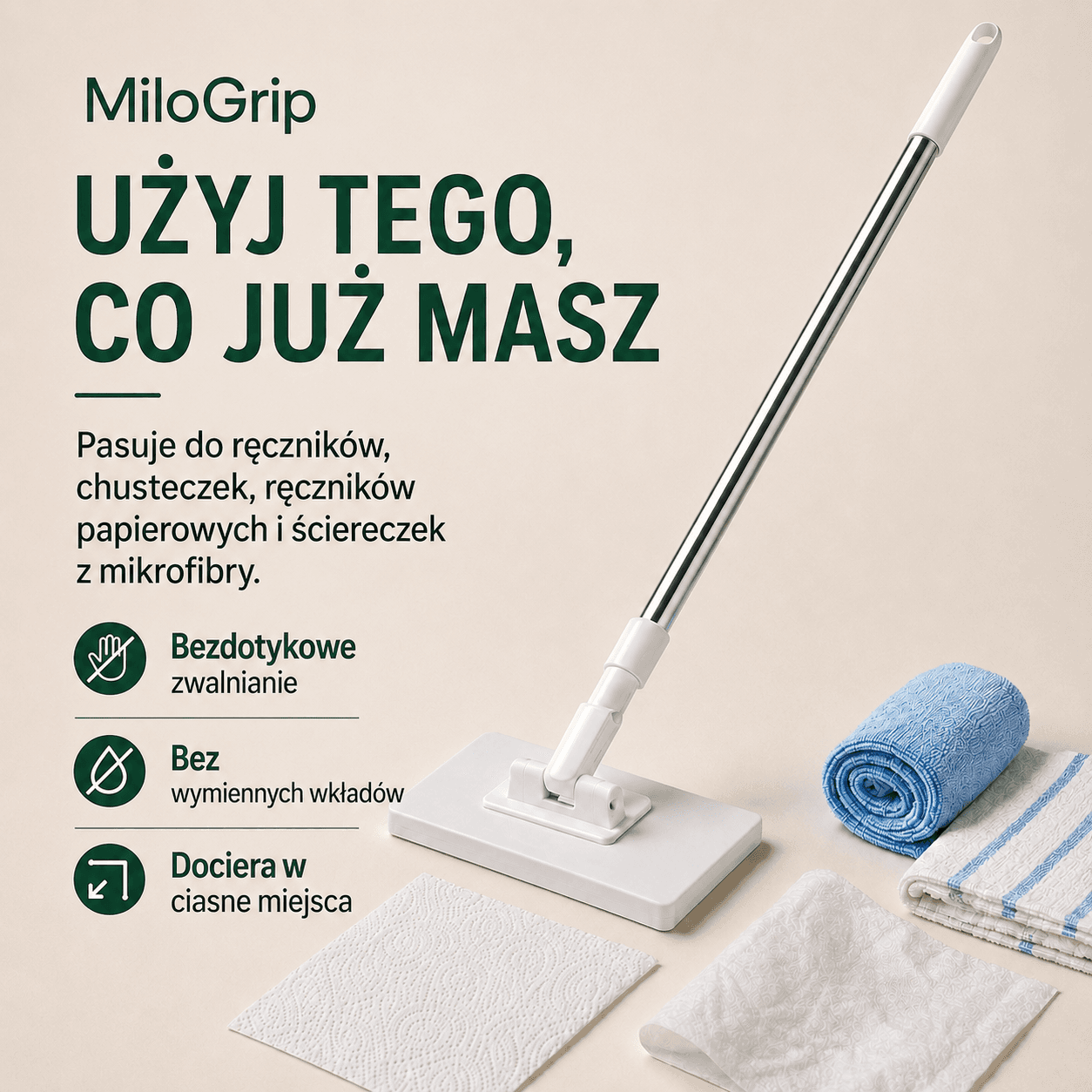 Mop MiloGrip – Chwyta każdą ściereczkę w sekundę